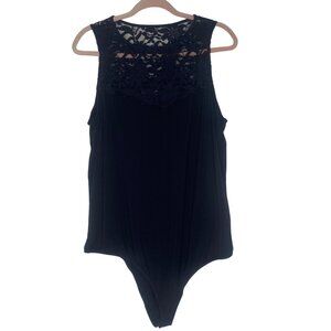 Torrid Bodysuit Size 3 Super Soft Black Lace Yoke Sleeveless Snap Closure